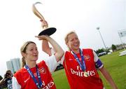 29 April 2007; Arsenal's Ciara Grant, left, and captain Jayne Ludlow, celebrate after the match. 2006/07 UEFA Women's Cup Final 2nd Leg, Arsenal v Umeå IK, Boreham Wood Football Club, Hertfordshire, UK. Picture credit: Brian Lawless / SPORTSFILE