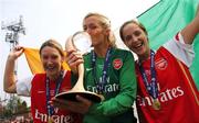 29 April 2007; Arsenal players, from left, Ciara Grant, Emma Byrne, and Yvonne Tracy, celebrate after the match. 2006/07 UEFA Women's Cup Final 2nd Leg, Arsenal v Umeå IK, Boreham Wood Football Club, Hertfordshire, UK. Picture credit: Brian Lawless / SPORTSFILE