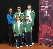 29 April 2007; Carol McMahon, left, eircom Sponsorship manager, with Armagh's Philip Patterson, Kyle Herron, Ruth Swann and Kathy Davidson at the Team Ireland announcement for the 2007 Special Olympics World Summer Games. The World Summer Games will be held in The People's Republic of China, in the city of Shanghai from the 2nd October to the 11th October 2007. RDS, Dublin. Picture credit: Ray Lohan / SPORTSFILE