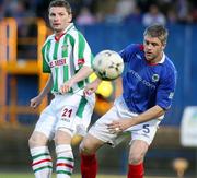 30 April 2007; Denis Behan, Cork City, in action against William Murphy, Linfield. Setanta Cup Semi-Final, Linfield v Cork City, Windsor Park, Belfast, Co. Antrim. Picture credit: Oliver McVeigh / SPORTSFILE