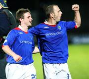 30 April 2007; Linfield's Jamie Mulgrew and Pat McShane celebrate after the final whistle. Setanta Cup Semi-Final, Linfield v Cork City, Windsor Park, Belfast, Co. Antrim. Picture credit: Oliver McVeigh / SPORTSFILE