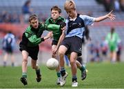 23 October 2014; Hugo McWade, St. Michael's, Ballsbridge, in action against Stephen Grogan, left, and Ruairi Hogan, St. Joseph's, Terenure, during the Scaith na nGearaltach final. Allianz Cumann na mBunscol Finals, Croke Park, Dublin. Picture credit: Pat Murphy / SPORTSFILE