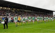 26 October 2014; The Moorefield and Sarsfields teams in the pre-match parade. Kildare County Senior Football Championship Final Replay, Sarsfields v Moorefield. St Conleth's Park, Newbridge, Co. Kildare. Picture credit: Piaras Ó Mídheach / SPORTSFILE