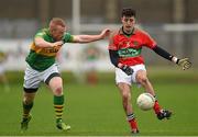 26 October 2014; Graham Merrigan, Rathnew, in action against Jim Bob Leonard, Rathvilly. AIB Leinster GAA Football Senior Club Championship, First Round, Rathnew v Rathvilly, County Grounds, Aughrim, Co. Wicklow. Photo by Sportsfile
