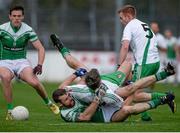 26 October 2014; Ronan Sweeney, Moorefield, bottom left, supported by team-mate Cian O'Connor, extreme left, in action against Gary White and Steven Lawlor, right, Sarsfields. Kildare County Senior Football Championship Final Replay, Sarsfields v Moorefield. St Conleth's Park, Newbridge, Co. Kildare. Picture credit: Piaras Ó Mídheach / SPORTSFILE