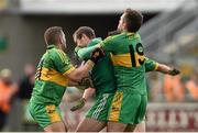 26 October 2014; Paddy Keenan, St Patrick's, in action against Pauric Sullivan, left, and Shane Sullivan, Rhode. AIB Leinster GAA Football Senior Club Championship, First Round, Rhode v St Patrick's, O'Connor Park, Tullamore, Co. Offaly. Picture credit: Ramsey Cardy / SPORTSFILE