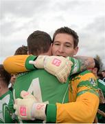 26 October 2014; Moorefield's Thomas Corley celebrates with Ronan Sweeney after the game. Kildare County Senior Football Championship Final Replay, Sarsfields v Moorefield. St Conleth's Park, Newbridge, Co. Kildare. Picture credit: Piaras Ó Mídheach / SPORTSFILE