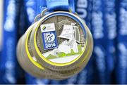 27 October 2014; Medals hang at the finish line awaiting the finish of the race at the SSE Airtricity Dublin Marathon 2014. Merrion Square, Dublin. Picture credit: Ramsey Cardy / SPORTSFILE