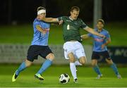 27 October 2014; Ian Ryan, UCD, in action against Jake Keegan, Galway United. SSE Airtricity League Promotion / Relegation Play-Off, First Leg, UCD v Galway United, The UCD Bowl, Belfield, Dublin. Picture credit: David Maher / SPORTSFILE