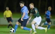 27 October 2014; Chris Mulhall, UCD, in action against Ryan Connolly, Galway United. SSE Airtricity League Promotion / Relegation Play-Off, First Leg, UCD v Galway United, The UCD Bowl, Belfield, Dublin. Picture credit: David Maher / SPORTSFILE
