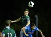 27 October 2014; Marc Ludden, Galway United, in action against Chris Mulhall, UCD. SSE Airtricity League Promotion / Relegation Play-Off, First Leg, UCD v Galway United, The UCD Bowl, Belfield, Dublin. Picture credit: David Maher / SPORTSFILE