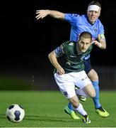 27 October 2014; Jake Keegan, Galway United, in action against Ian Ryan, UCD. SSE Airtricity League Promotion / Relegation Play-Off, First Leg, UCD v Galway United, The UCD Bowl, Belfield, Dublin. Picture credit: David Maher / SPORTSFILE