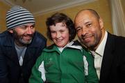 29 April 2007; Team Ireland athlete Marie Fitzgerald, age 10, from Leighlinbridge, Co Carlow, with former Republic of Ireland International Paul McGrath and Tommy Tiernan, at the Team Ireland announcement for the 2007 Special Olympics World Summer Games. The World Summer Games will be held in The People's Republic of China, in the city of Shanghai from the 2nd October to the 11th October 2007. RDS, Dublin. Picture credit: David Maher / SPORTSFILE