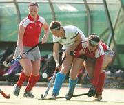 29 April 2007; Jenny Burke, Hermes, in action against Nadine Brown, right, and Claire McKee, Pegasus. The 2007 ESB Women's Club Championships Final, Hermes v Pegasus, The National Hockey Stadium, University College Dublin, Belfield, Dublin. Picture credit: Pat Murphy / SPORTSFILE