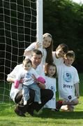 30 April 2007; Pictured at the launch of the 2007 Danone Nations Cup are, Irish &quot;Godfather&quot; Denis Irwin, ex Republic of Ireland soccer international, with children from Dublin, from left, 1 year old Alice Brannigan, Allanah Best, aged 9, Clodagh Scully, aged 5, Andrew Tobin, aged 11, and Brian Gleeson, aged 7. The national finals are due to take place here at the AUL Complex, Clonshaugh, Dublin on the 27th May 2007. AUL Complex, Clonshaugh, Dublin. Picture credit: David Maher/ SPORTSFILE
