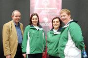29 April 2007; The Monaghan team at the Team Ireland announcement for the 2007 Special Olympics World Summer Games. Pictured are, from left, Padraig Corkery, Head of sponsorship eircom, Jenny Hughes, Donaghmoyne, Roisin Deery, Inniskeen, and Teresa McCabe, Collane. The World Summer Games will be held in The People's Republic of China, in the city of Shanghai from the 2nd October to the 11th October 2007. RDS, Dublin. Photo by Sportsfile
