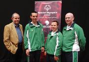 29 April 2007; The Longford team at the Team Ireland announcement for the 2007 Special Olympics World Summer Games. Pictured are, from left, Padraig Corkery, Head of sponsership Eircom, John Paul Shaw, Longford Town, Sean Keenan, Newtownforbes and Michael Keenan, Newtownforbes. The World Summer Games will be held in The People's Republic of China, in the city of Shanghai from the 2nd October to the 11th October 2007. RDS, Dublin. Photo by Sportsfile