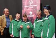 29 April 2007; The Kilkenny team at the Team Ireland announcement for the 2007 Special Olympics World Summer Games. Pictured are, from left, Padraig Corkery, Head of sponsership Eircom, Fergal Bolger, Graignamanagh, Jane Saunders, Ballyragget, Joseph Walsh, Castlecomer and Liz O'Neill, Danesfort. The World Summer Games will be held in The People's Republic of China, in the city of Shanghai from the 2nd October to the 11th October 2007. RDS, Dublin. Photo by Sportsfile