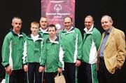 29 April 2007; The Westmeath team at the Team Ireland announcement for the 2007 Special Olympics World Summer Games. Pictured are, from left, Niall Masterson, Mullingar, Tom Ward, Athlone, Michael Lynch, Athlone, David Corcoran, Mullingar, Brian Murray, Mullingar, Shane Heffernan, Mullingar and Padraig Corkery, Head of sponsership Eircom. The World Summer Games will be held in The People's Republic of China, in the city of Shanghai from the 2nd October to the 11th October 2007. RDS, Dublin. Photo by Sportsfile