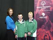 29 April 2007; Carol McMahon, left, eircom Sponsorship manager with Jamie Doyle and Hazal Coates, Down, right, at the Team Ireland announcement for the 2007 Special Olympics World Summer Games. The World Summer Games will be held in The People's Republic of China, in the city of Shanghai from the 2nd October to the 11th October 2007. RDS, Dublin. Picture credit: Ray Lohan / SPORTSFILE
