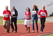 30 April 2007; Derval O’Rourke, World Indoor Champion, with Thomas Ennis, far left, Spar, Terry Mee, Taxi driver, Louise Heraghty, 98FM DJ and model Kate O'Neill at the launch of the SPAR Mile Challenge. Irishtown Stadium, Ringsend, Dublin. Picture credit: David Maher /  SPORTSFILE