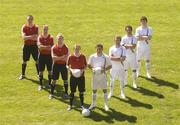1 May 2007; A host of top GAA footballers showcase the adidas Predator absolute versus F50 Tunit campaign ahead of this year's football championship. Pictured wearing Predator on the left, are from left, Colm Cooper, Kerry, Owen Mulligan, Tyrone, Mattie Forde, Wexford, and Kieran Donaghy, Kerry, versus F50 Tunit on the right, from left, Michael Meehan, Galway, Paul Galvin, Kerry, Conor Mortimer, Mayo and Alan Brogan, Dublin. Parnell Park, Dublin. Picture credit: Brendan Moran / SPORTSFILE