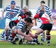 4 May 2007; Stuart Lamb, Dungannon, is tackled by Andrew Gillespie, Belfast Harlequins. First Trust Senior Cup Final, Dungannon v Belfast Harlequins, Ravenhill Park, Belfast, Co. Antrim. Picture credit: Oliver McVeigh / SPORTSFILE