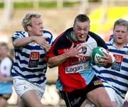 4 May 2007; Colin Atkinson, Belfast Harlequins, is tackled by Mark Scott, Dungannon. First Trust Senior Cup Final, Dungannon v Belfast Harlequins, Ravenhill Park, Belfast, Co. Antrim. Picture credit: Oliver McVeigh / SPORTSFILE
