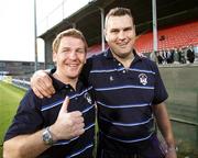 4 May 2007; Dungannon director of Rugby, Jeremy Davidson, right, and Johnny Bell, coach, celebrate after their side's victory. First Trust Senior Cup Final, Dungannon v Belfast Harlequins, Ravenhill Park, Belfast, Co. Antrim. Picture credit: Oliver McVeigh / SPORTSFILE