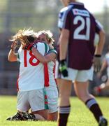 6 May 2007; Mayo's Jackie Moran, no. 18, hugs team-mate Ciara McDermott at the end of the game. Suzuki Ladies NFL Division 1 Final, Mayo v Galway, Dr Hyde Park, Roscommon. Photo by Sportsfile