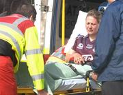6 May 2007; Aine Gilmore, Galway, is brought away by the Order of Malta in an ambulance after receiving an injury. Suzuki Ladies NFL Division 1 Final, Mayo v Galway, Dr Hyde Park, Roscommon. Photo by Sportsfile