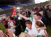 6 May 2007; Mayo captain Chris Heffernan celebrtaes with the cup as she is lifted aloft by team-mates. Suzuki Ladies NFL Division 1 Final, Mayo v Galway, Dr Hyde Park, Roscommon. Photo by Sportsfile
