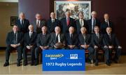 28 October 2014; The international Rugby Grand Slam title which got away from Ireland in 1972 was recalled with varying degrees of pride and pain when members of the team coached by Ronnie Dawson, regrouped for the first time in 42 years in Dublin today, on the occasion of the Golden Legends Lunch awards, organised by the Association of Sports Journalists in conjunction with Lucozade Sport. At the event are back row; left to right; as they sat in 1972, Fergus Slattery, Sean Lynch, Con Feighery, Willie John McBride, Denis Hickie, Tom Grace and Stuart McKinney. Front row, Barry McGann, Mike Gibson, Ken Kennedy, Tom Kiernan, Kevin Flynn, Ray McLoughlin, Wallace McMaster, Johnny Maloney. ASJI Golden Legends Lunch, Croke Park Hotel, Jones' Road, Dublin. Picture credit: Ray McManus / SPORTSFILE