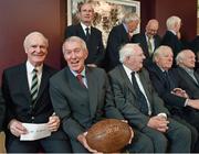 28 October 2014; The international Rugby Grand Slam title which got away from Ireland in 1972 was recalled with varying degrees of pride and pain when members of the team coached by Ronnie Dawson, regrouped for the first time in 42 years in Dublin today, on the occasion of the Golden Legends Lunch awards, organised by the Association of Sports Journalists in conjunction with Lucozade Sport. At the event are Mike Gibson and Ken Kennedy. ASJI Golden Legends Lunch, Croke Park Hotel, Jones' Road, Dublin. Picture credit: Ray McManus / SPORTSFILE