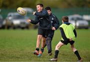 28 October 2014; Kevin Brady, centre, in action against Connall McCaque, right, Darragh Cunningham, extreme right, during the Leinster School of Excellence on Tour in Athboy RFC. Athboy RFC, Co. Meath. Picture credit: Barry Cregg / SPORTSFILE