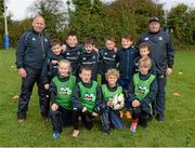28 October 2014; The U-11 group with coaches Brian Flanagan, left, and Fergus O'Boyle, right, during the Leinster School of Excellence on Tour in Athboy RFC. Athboy RFC, Co. Meath. Picture credit: Barry Cregg / SPORTSFILE