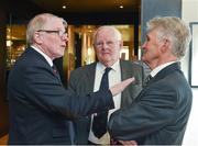28 October 2014; The international Rugby Grand Slam title which got away from Ireland in 1972 was recalled with varying degrees of pride and pain when members of the team coached by Ronnie Dawson, regrouped for the first time in 42 years in Dublin today, on the occasion of the Golden Legends Lunch awards, organised by the Association of Sports Journalists in conjunction with Lucozade Sport. At the event are Ollie Campbell, a gusest at the lunch, Tom Kiernan and Wallace McMaster. ASJI Golden Legends Lunch, Croke Park Hotel, Jones' Road, Dublin. Picture credit: Ray McManus / SPORTSFILE
