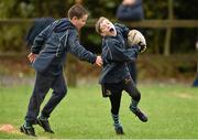 28 October 2014; Mark Russell, right, in action against Sean Quinn during the Leinster School of Excellence on Tour in Athboy RFC. Athboy RFC, Co. Meath. Picture credit: Barry Cregg / SPORTSFILE