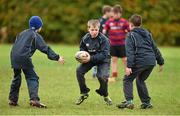 28 October 2014; Edward Hoey, centre, in action against Alex Reynolds, left, and Sean Quinn during the Leinster School of Excellence on Tour in Athboy RFC. Athboy RFC, Co. Meath. Picture credit: Barry Cregg / SPORTSFILE