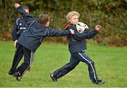 28 October 2014; Jeaic Murray, right, in action against Cóil O Muirí during the Leinster School of Excellence on Tour in Athboy RFC. Athboy RFC, Co. Meath. Picture credit: Barry Cregg / SPORTSFILE
