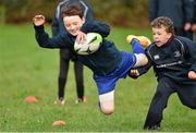 28 October 2014; Sean Reynolds, left, in action against Cóil O Muirí during the Leinster School of Excellence on Tour in Athboy RFC. Athboy RFC, Co. Meath. Picture credit: Barry Cregg / SPORTSFILE