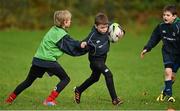 28 October 2014; Eugene O'Reilly, centre, in action against Harry Mallon, and Jamie Durnin during the Leinster School of Excellence on Tour in Athboy RFC. Athboy RFC, Co. Meath. Picture credit: Barry Cregg / SPORTSFILE