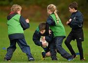 28 October 2014; Jamie Durnin, centre, in action against Jeaic Murray, Anna Hilliard and Eugene O'Reilly, during the Leinster School of Excellence on Tour in Athboy RFC. Athboy RFC, Co. Meath. Picture credit: Barry Cregg / SPORTSFILE