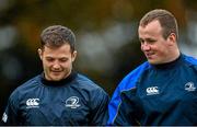 28 October 2014; Leinster's Sam Coghlan-Murray, left, and Ed Byrne arrive for squad training ahead of their Guinness PRO12, Round 7, game against Edinburgh on Friday. Leinster Rugby Squad Training, Rosemount, Belfield, UCD, Dublin. Picture credit: Ramsey Cardy / SPORTSFILE