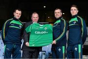 28 October 2014; Pictured at a GAA Go International Rules Press Conference are, from left, Ireland captain Michael Murphy, Uachtarán Chumann Lúthchleas Gael Liam Ó Néill , Ireland manager Paul Earley and vice-captain Aidan Walsh, ahead of the upcoming test against Australia. GAA Go International Rules Press Conference. Croke Park, Dublin. Picture credit: Ramsey Cardy / SPORTSFILE