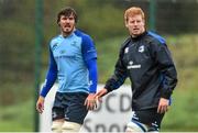 28 October 2014; Leinster's Kane Douglas, left, and Tom Denton during squad training ahead of their Guinness PRO12, Round 7, game against Edinburgh on Friday. Leinster Rugby Squad Training, Rosemount, Belfield, UCD, Dublin. Picture credit: Ramsey Cardy / SPORTSFILE