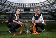 28 October 2014; Ahead of the FAI Continental Tyres Women’s Cup Final between UCD Waves and Raheny United on Sunday are Raheny United's Rebecca Creagh, left, and Pearl Slattery. FAI Continental Tyres Women’s Cup Final Media Day, FAI Suite, Aviva Stadium, Dublin. Picture credit: Pat Murphy / SPORTSFILE