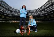 28 October 2014; Ahead of the FAI Continental Tyres Women’s Cup Final between UCD Waves and Raheny United on Sunday are UCD Waves' Aine O'Gorman, left, and Julie-Ann Russell. FAI Continental Tyres Women’s Cup Final Media Day, FAI Suite, Aviva Stadium, Dublin. Picture credit: Pat Murphy / SPORTSFILE