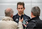 28 October 2014; Munster's Andrew Smith speaking to reporters during a press briefing ahead of their Guinness PRO12 Round 7 game against Cardiff Blues on Saturday. Munster Rugby Press Briefing, University of Limerick, Limerick Picture credit: Diarmuid Greene / SPORTSFILE
