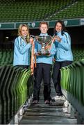 28 October 2014; Ahead of the FAI Continental Tyres Women’s Cup Final between UCD Waves and Raheny United on Sunday are, from left, Julie-Ann Russell, Eileen Gleeson, manager, and Aine O'Gorman, UCD Waves. FAI Continental Tyres Women’s Cup Final Media Day, FAI Suite, Aviva Stadium, Dublin. Picture credit: Pat Murphy / SPORTSFILE